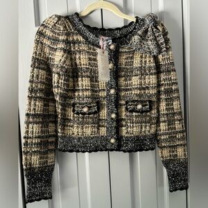 New with tags Loveshackfancy Chantria boucle tweed cropped cardigan xs.